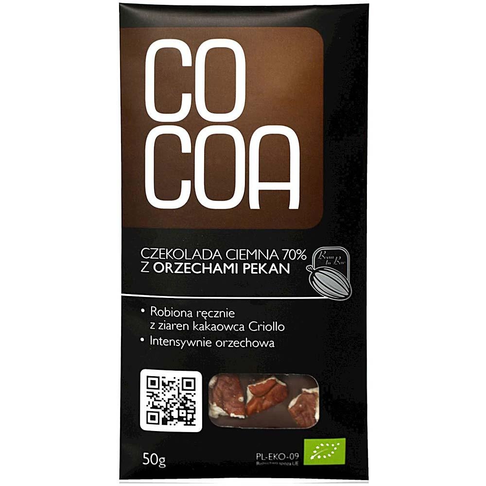 Ciocolata neagra raw-vegana, cu nuci pecan, ECO, 50 g, Cocoa