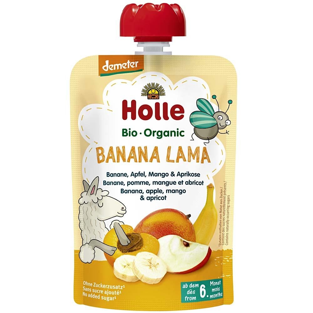 Piure “Banana Lama”, cu banana, mar, mango si caisa, Demeter, ECO, 100 g, Holle